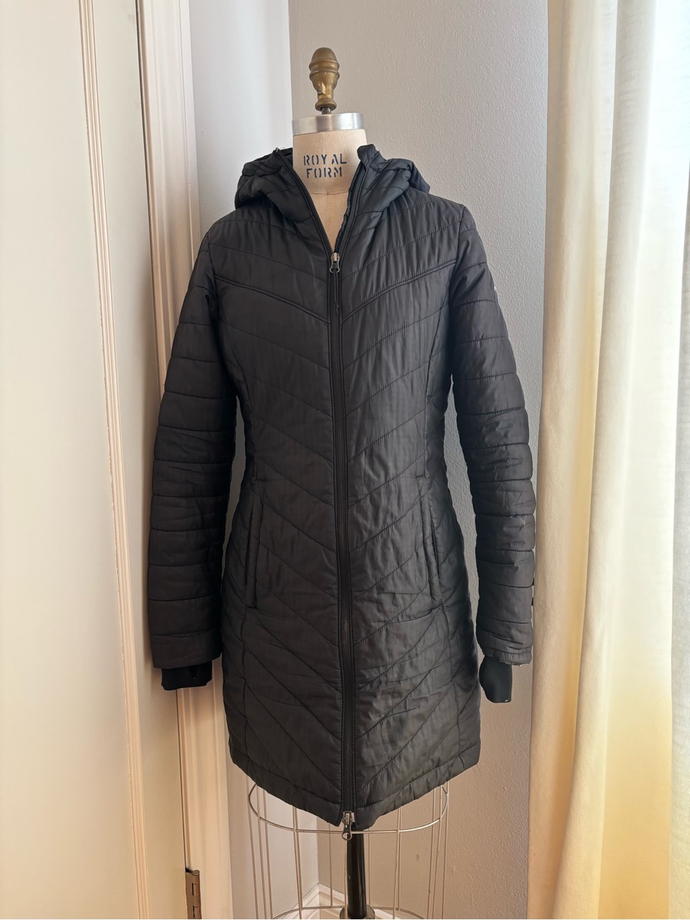 Black Columbia Omni-Heat Mid Length Hooded Coat Jacket Women’s Puffer Insulated